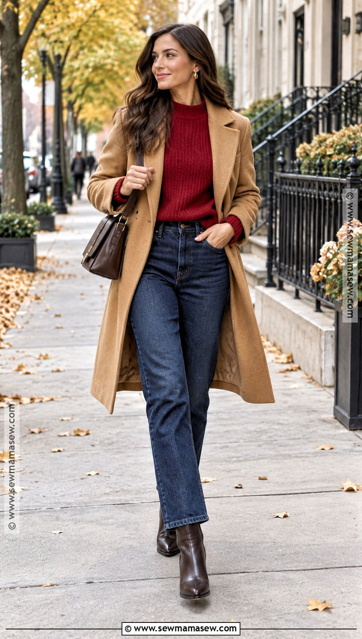 Red Sweater And Dark Jeans Fall Outfit - 20 Autumn Fashion Women Fall Outfits 2026