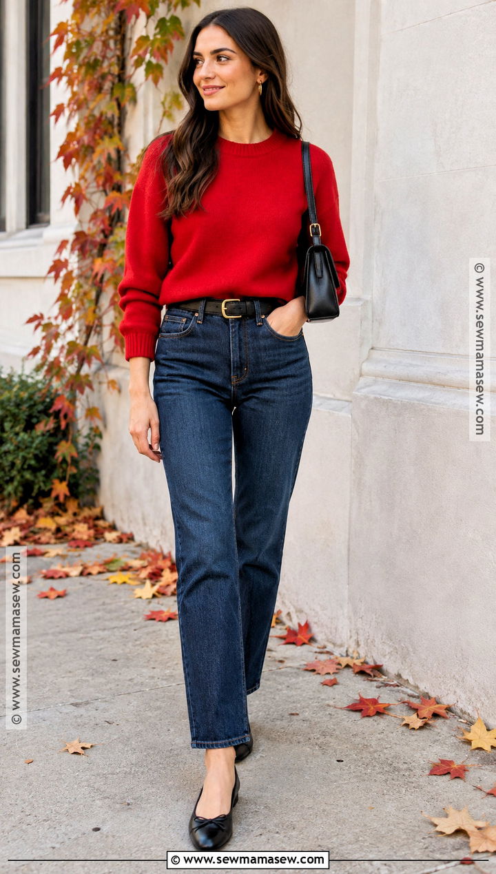 Red Sweater And Dark Wash Jeans Outfit - 20 Sweater And Jeans Outfit Fall
