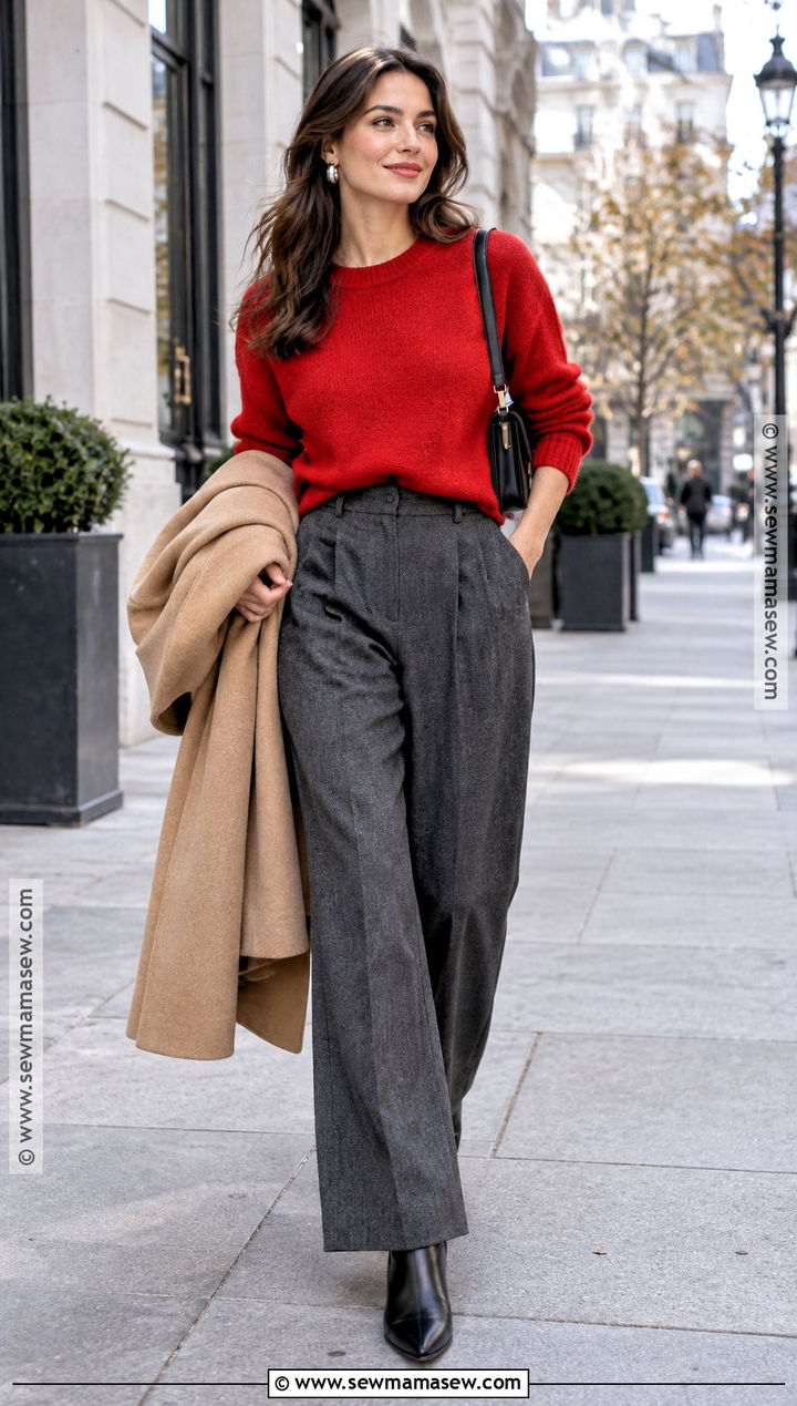 Red Sweater And Gray Trouser Outfit - 15 fall winter 2026 outfits