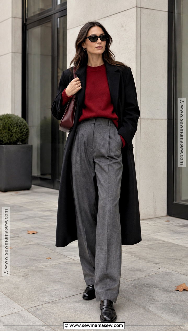 Red Sweater And Gray Trousers Fall Outfit - 15 Fall Street Fashion Ideas 2026