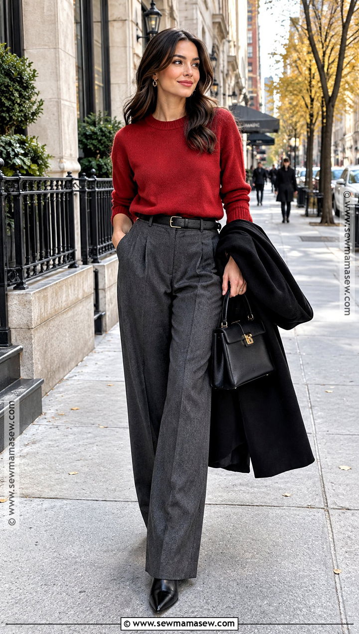 Red Sweater And Gray Trousers Outfit - 15 new york street style fall ideas 2026