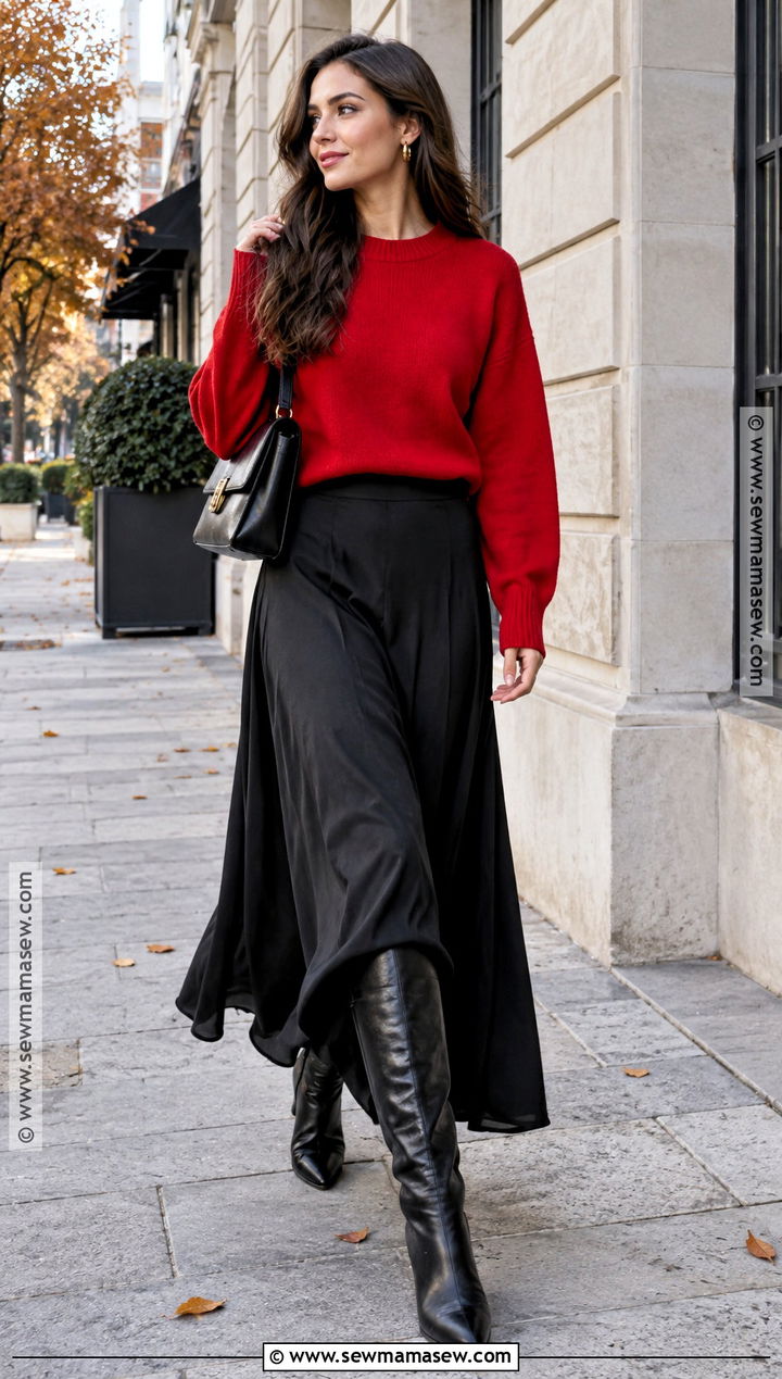 Red Sweater And Maxi Skirt Outfit - 20 Fall Winter 2026 Fashion Trends