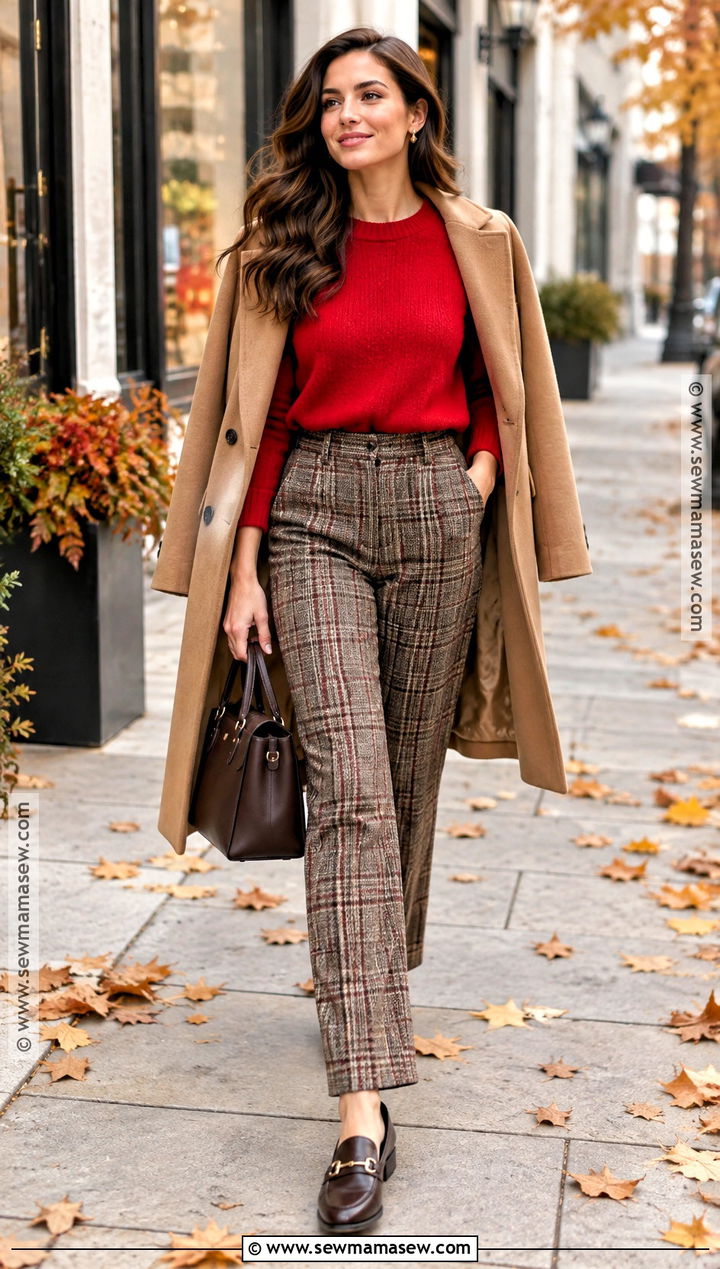 Red Sweater And Plaid Pants Autumn Outfit - 25 autumn outfit ideas 2026