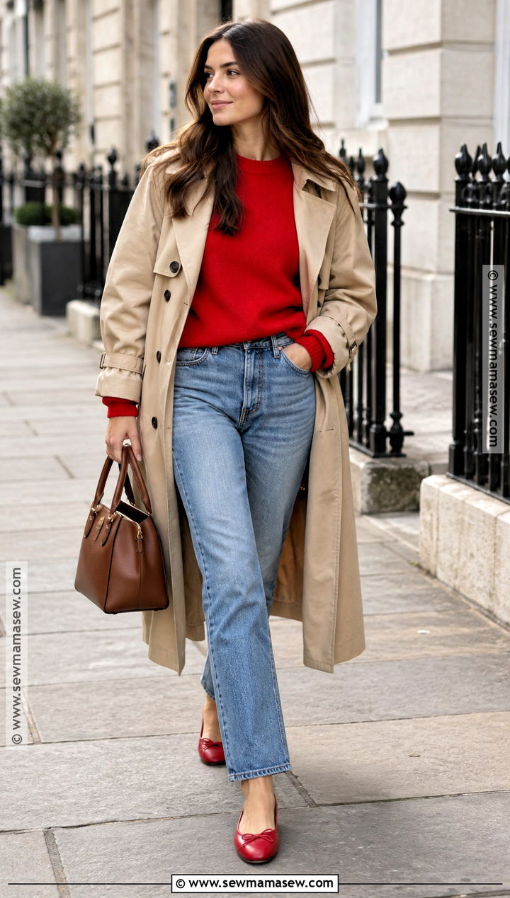 Red Sweater And Straight Leg Jeans Fall Outfit - 15 Cute Fall Fits 2026