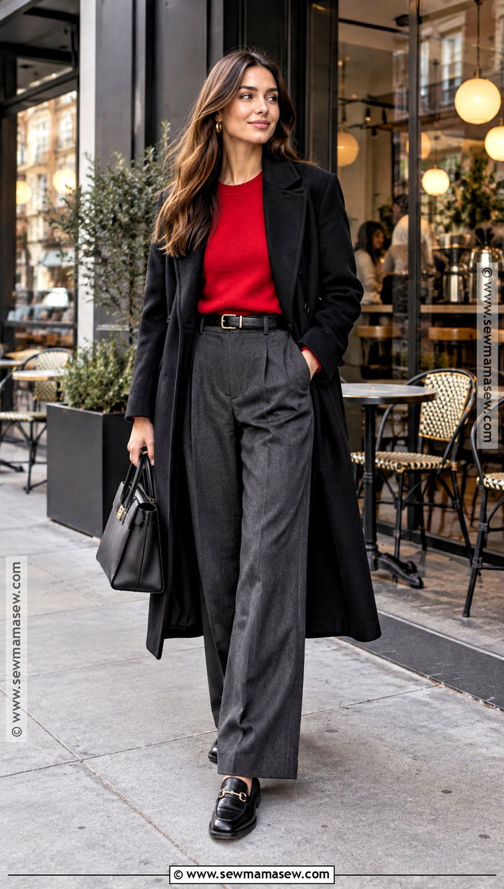 Red Sweater And Tailored Trousers Outfit - 20 autumn winter 2026 fashion trends