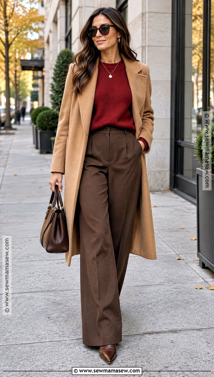 Red Sweater With Brown Trousers - 25 Fall Outfits Sweaters