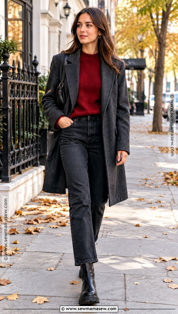 Red Sweater With Dark Jeans And Chunky Boots - 20 autumn outfits chic