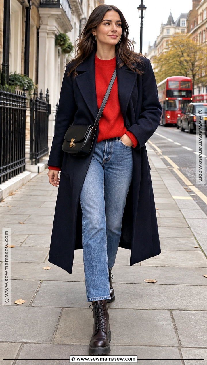 Red Sweater With Jeans And Combat Boots - 20 November London Outfit Ideas