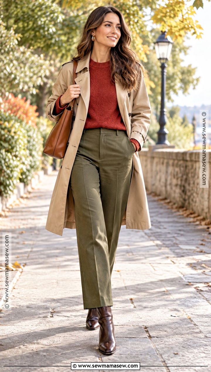 Red Sweater With Olive Green Pants - 15 autumn red sweater ideas