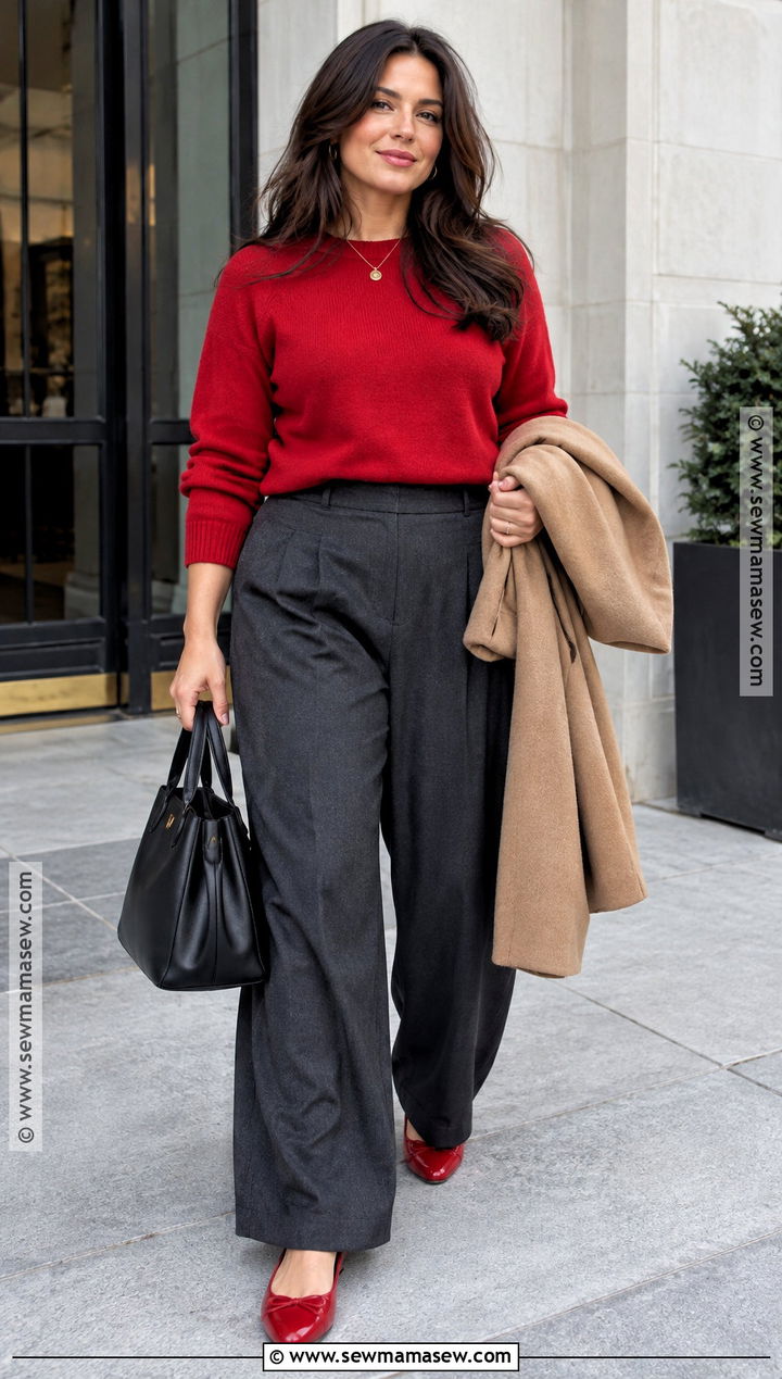 Red Sweater With Tailored Trousers - 15 Fall Fashion 2026 Ideas for Women