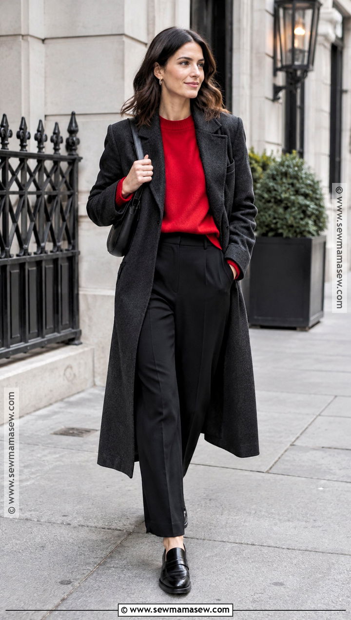 Red Sweater and Black Trousers Fall Street Style Outfit - 15 2026 Fall Street Style Ideas