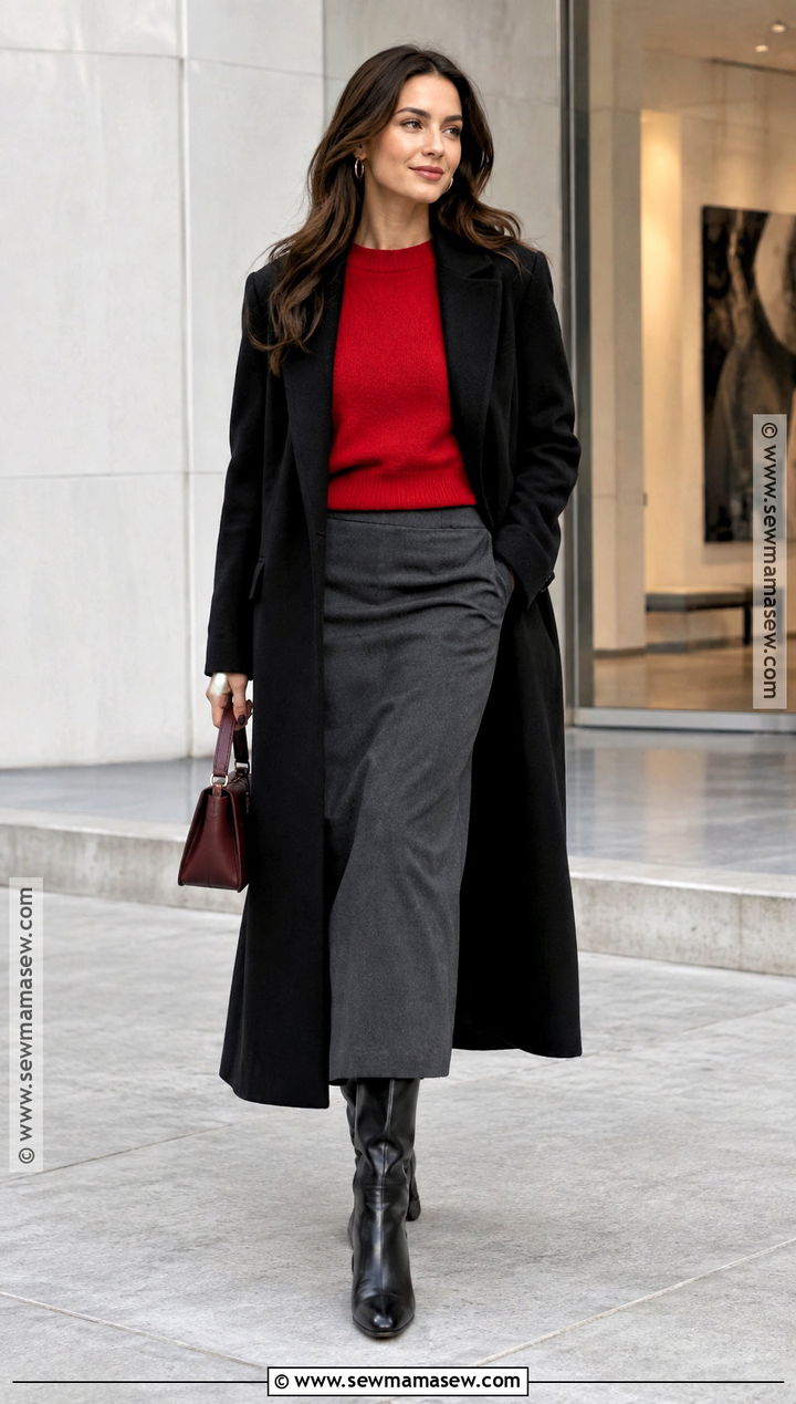 Red Sweater and Column Skirt Outfit - 15 2026 fall winter outfits