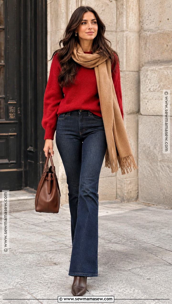 Red Sweater and Dark Denim Fall Shoot - 15 Fall Fashion Shoot Ideas