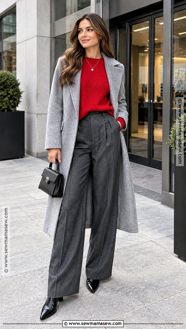 Red Sweater and Gray Trousers Outfit - 15 trend fall winter 2026 outfits
