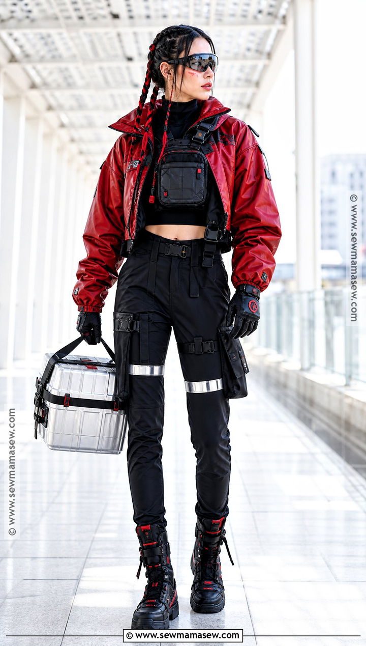 Red Techwear Runner Cyberpunk Cosplay - 35 cyberpunk cosplay ideas