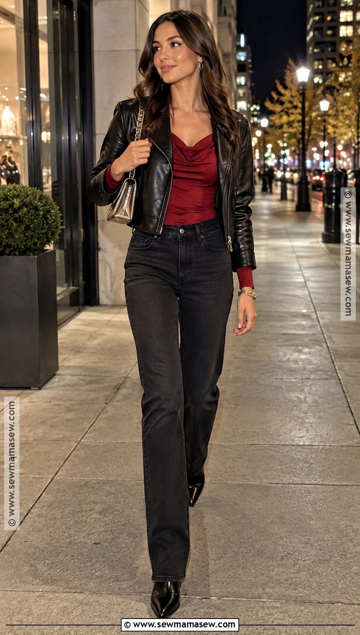 Red Top And Black Jeans Fall Night Out Outfit - 20 fall night out outfit going out ideas