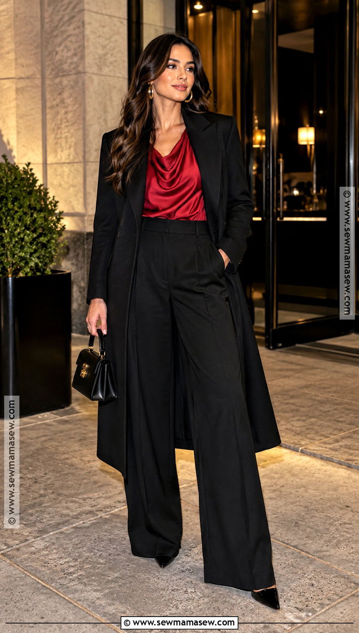 Red Top And Black Trousers Fall Night Outfit - 15 going out fall outfits night