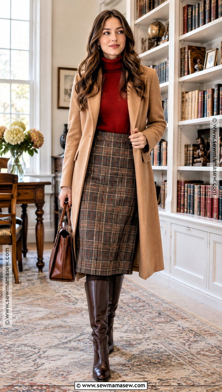 Red Turtleneck and Plaid Skirt Fall Outfit - 25 red fall outfits