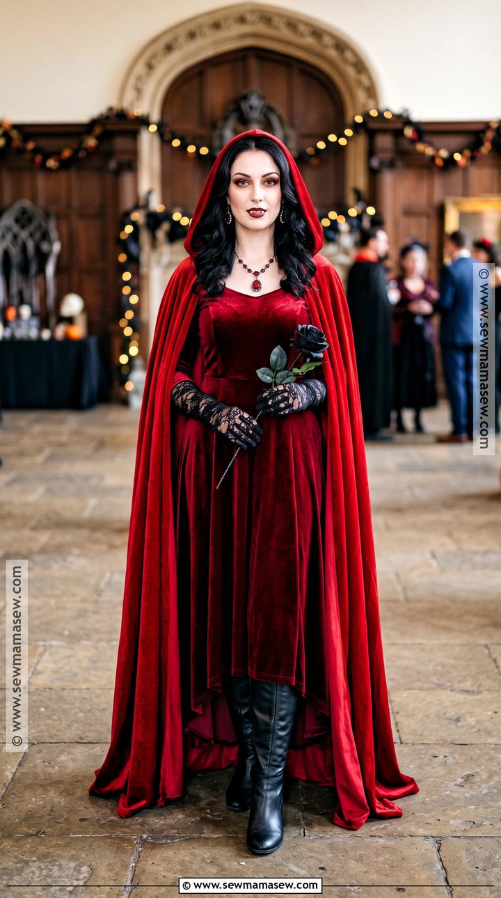 Red Vampire Costume With Hooded Cape - 30 Halloween Vampire Costumes for Women