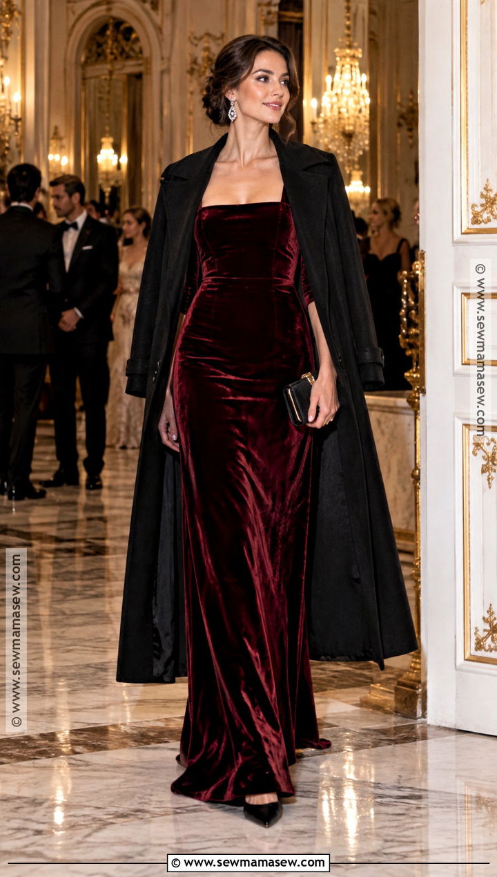 Red Velvet Black Tie Wedding Guest Gown - 15 November Guest Wedding Dress Ideas