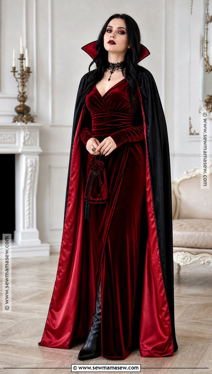 Red Velvet Dracula Costume With Long Dress - 30 Dracula Costume Ideas for Women