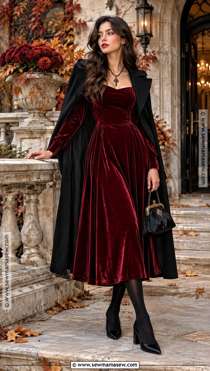Red Velvet Dress Autumn Witch Outfit - 15 autumn witch aesthetic outfit ideas