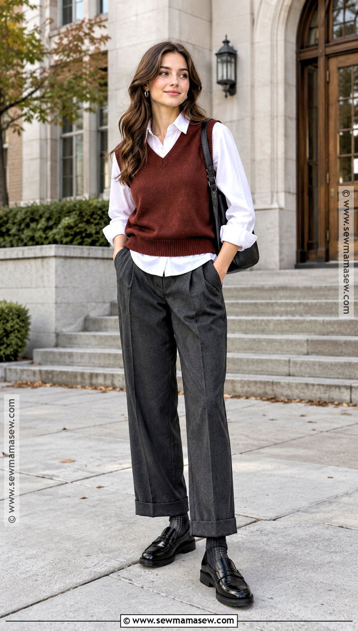 Red Vest And White Shirt Outfit - 15 autumn red outfit ideas