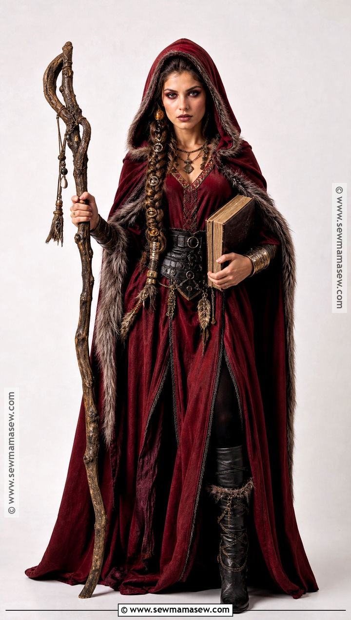 Red Viking Witch Costume With Hooded Cape - 30 viking witch costume ideas