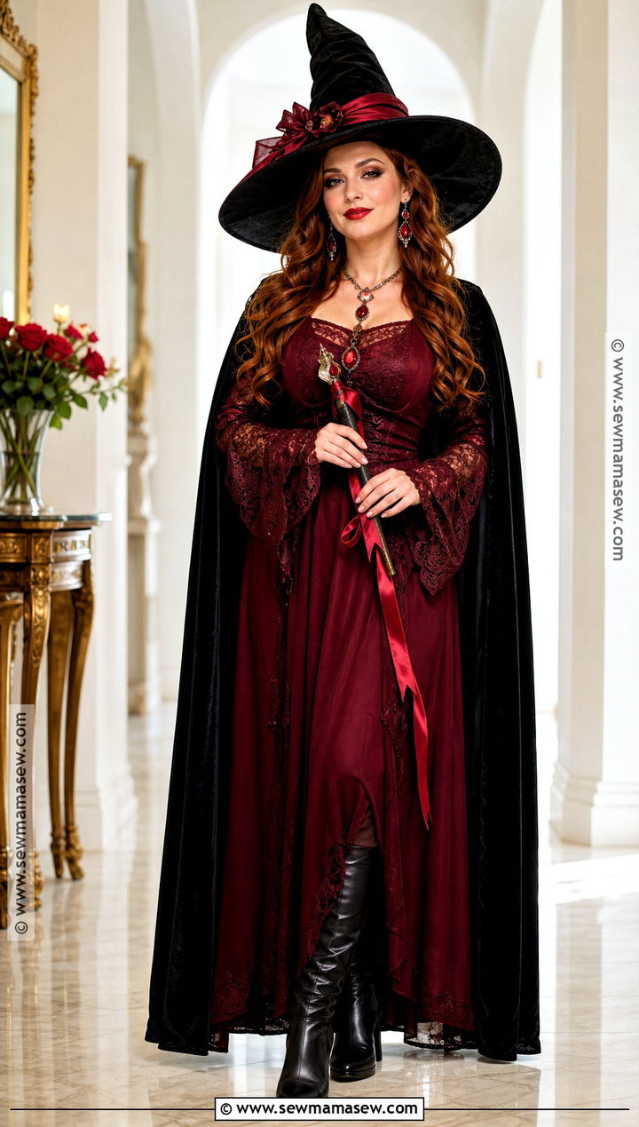 Red Witch Costume With Black Cape - 40 witch costumes for women
