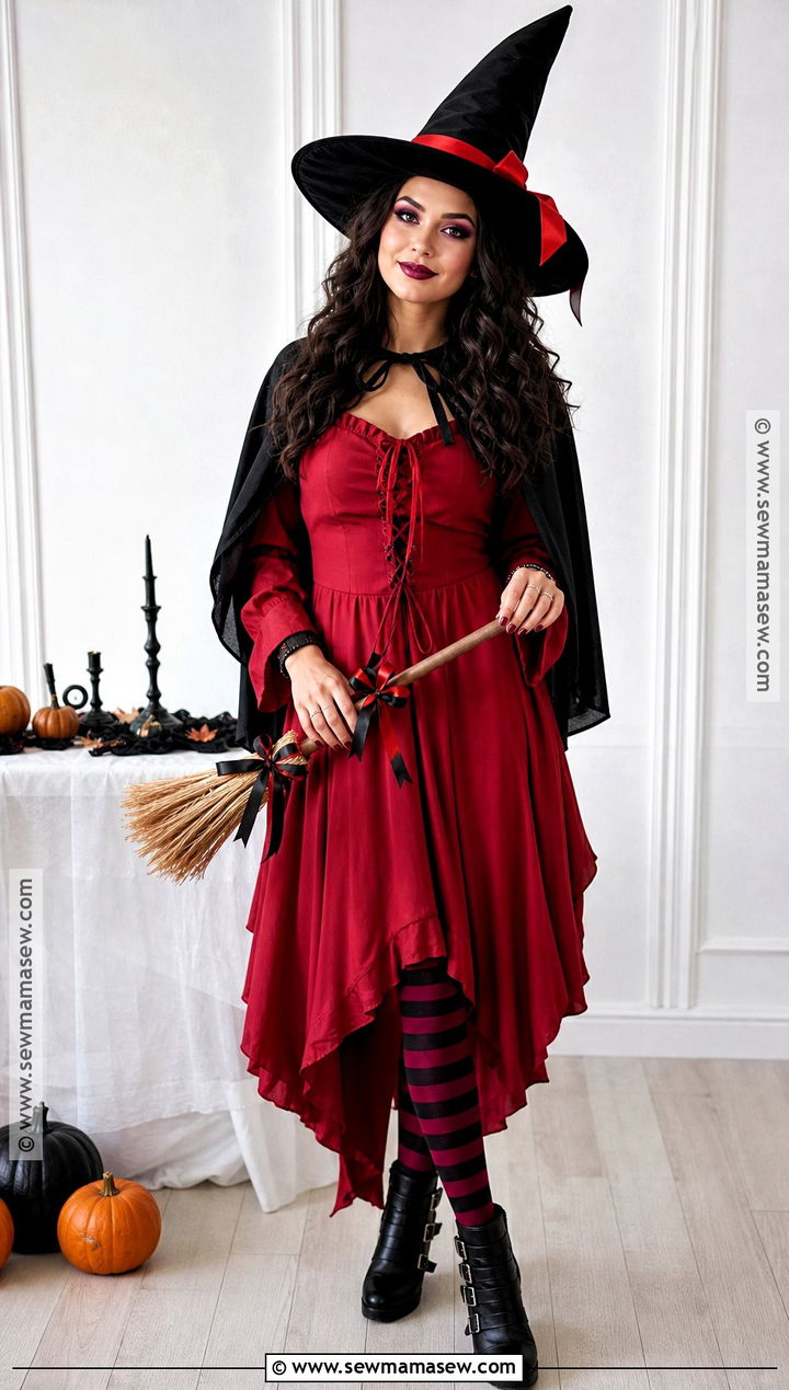 Red Witch Costume With Pointed Hat - 30 red dress halloween costume ideas