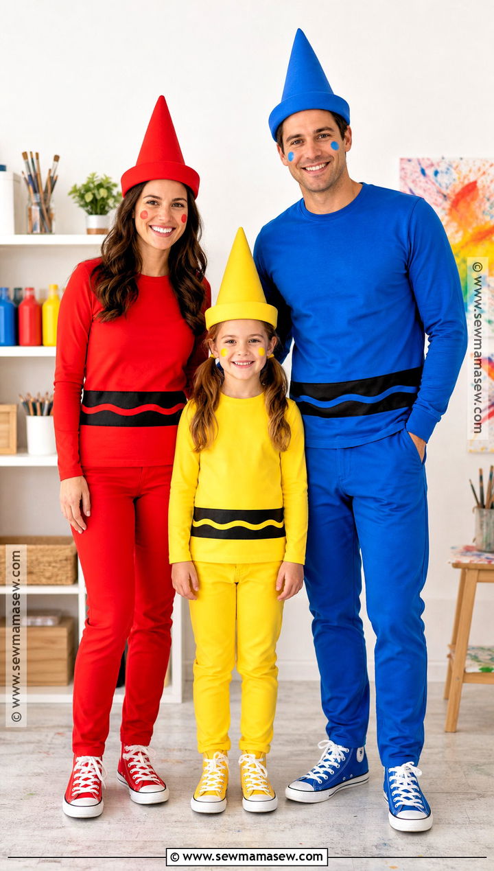 Red Yellow And Blue Crayon Family Costume - 30 easy family costumes for 3