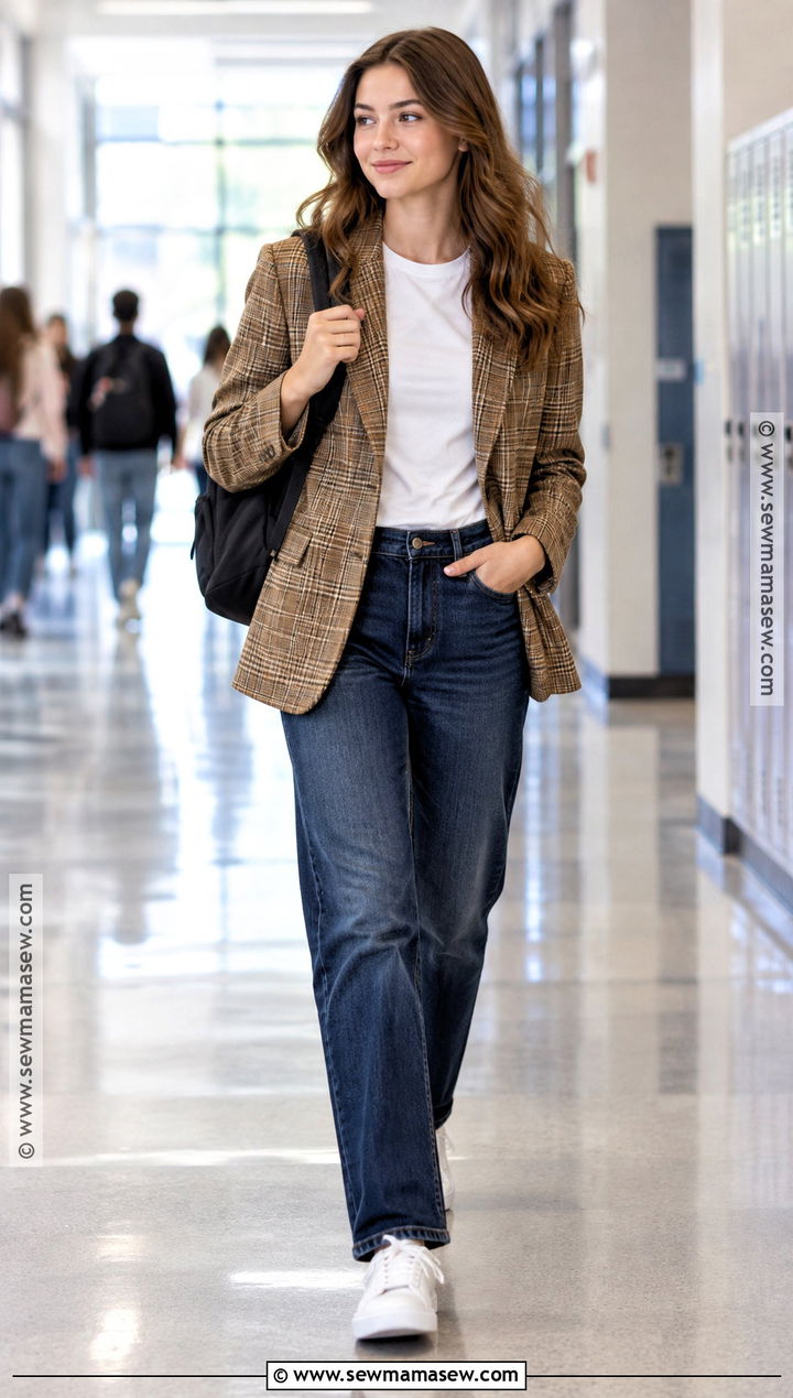 Relaxed Blazer And Jeans School Outfit - 15 back to school outfits dress code approved