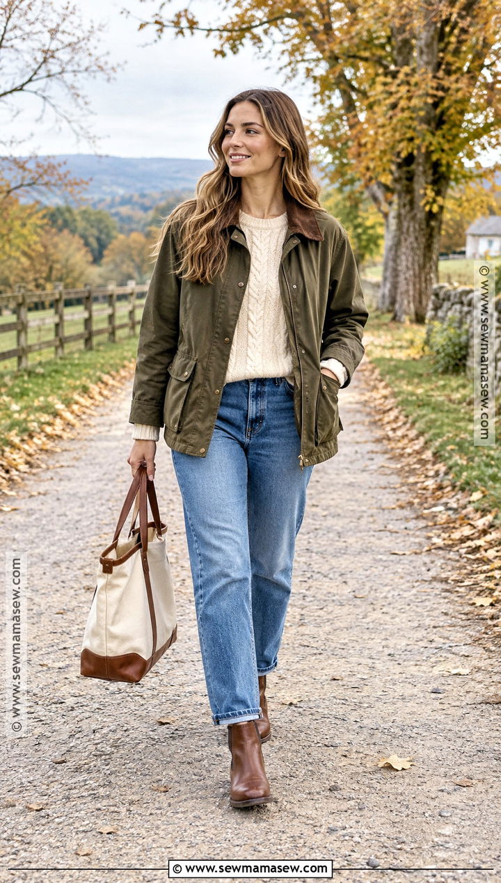 Relaxed Jean Outfit With Barn Jacket - 20 Cute Fall Jean Outfits