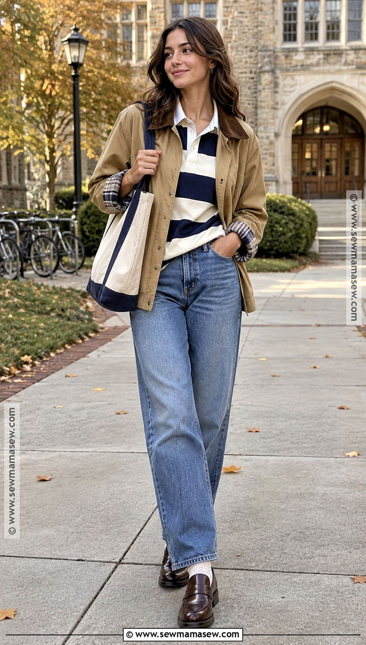 Relaxed Jeans With Rugby Shirt - 20 jean outfits fall