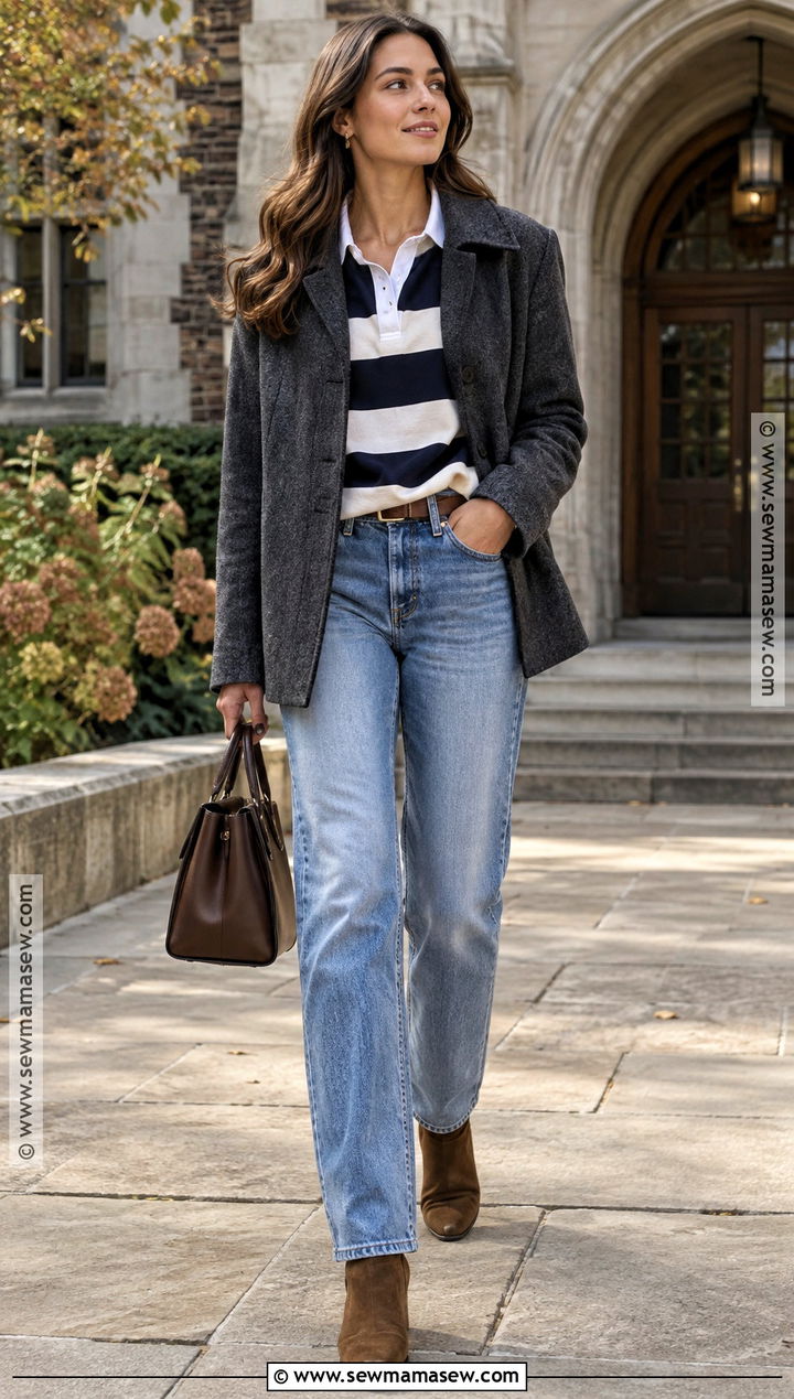 Relaxed Jeans With a Rugby Shirt - 20 fall denim ideas