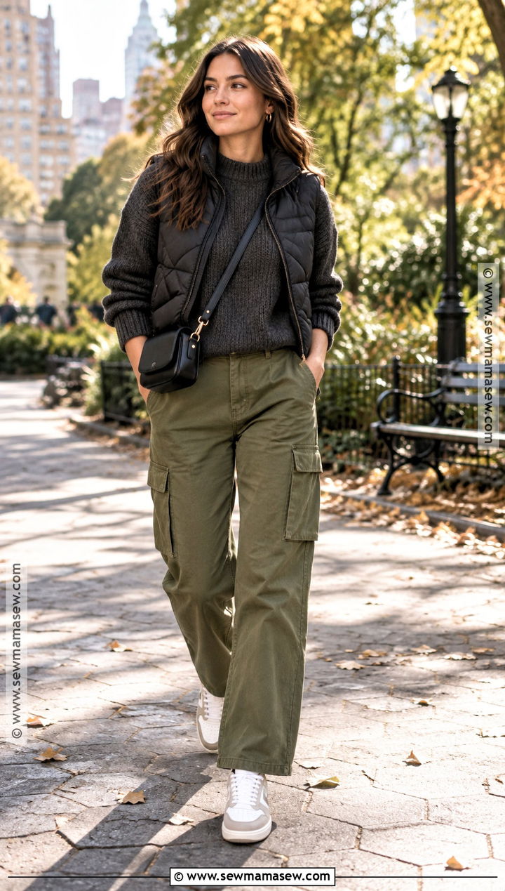 Relaxed Jumper With Cargo Pants And Sneakers - 20 fall jumper outfit ideas