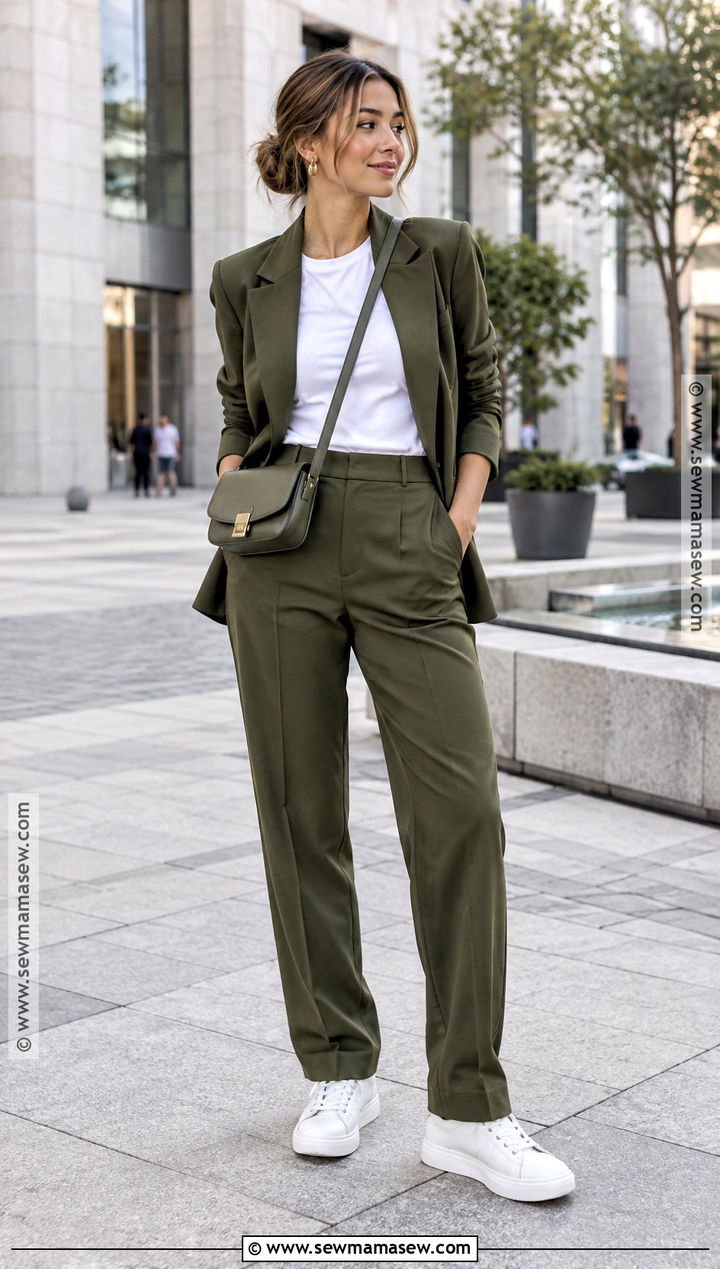Relaxed Suit and Sneakers Outfit - 20 Autumn City Break Outfit Ideas