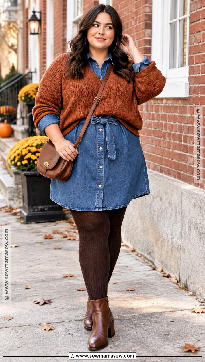 Relaxed Sweater Over Denim Dress Outfit - 20 sweater over dress outfit autumn ideas