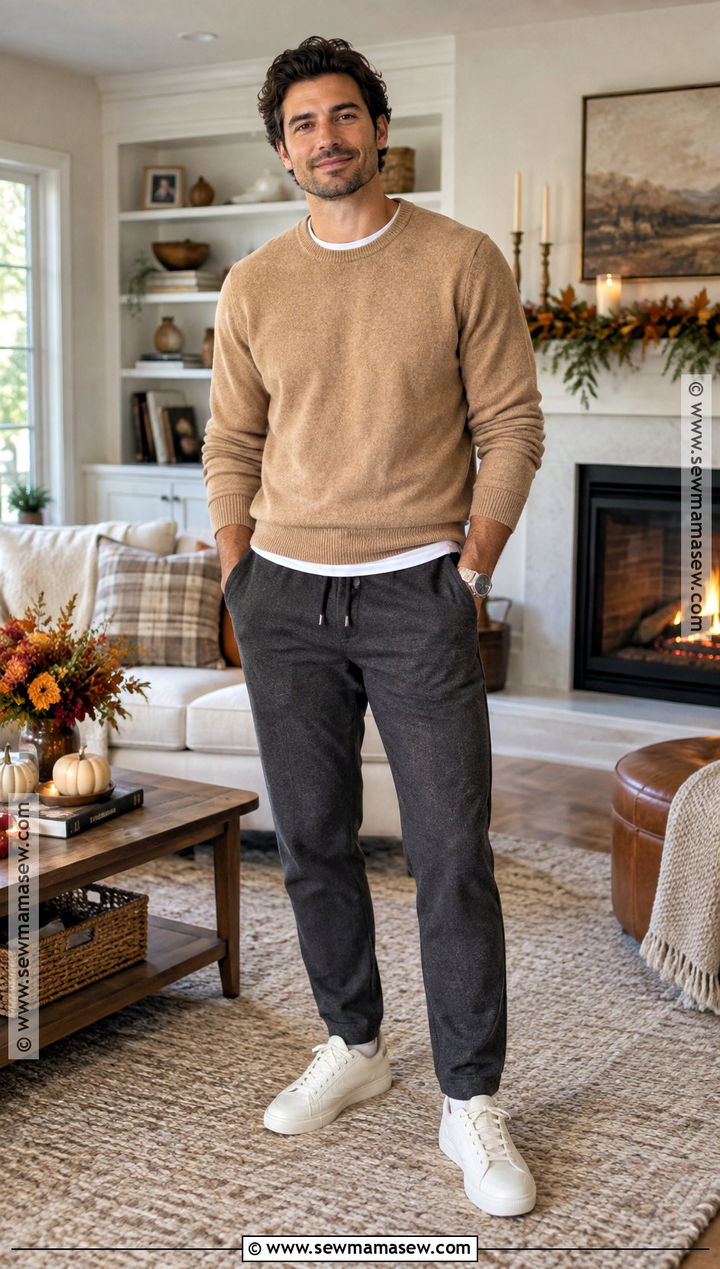 Relaxed Thanksgiving Sweater And Drawstring Pants Outfit - 20 thanksgiving outfit ideas for men