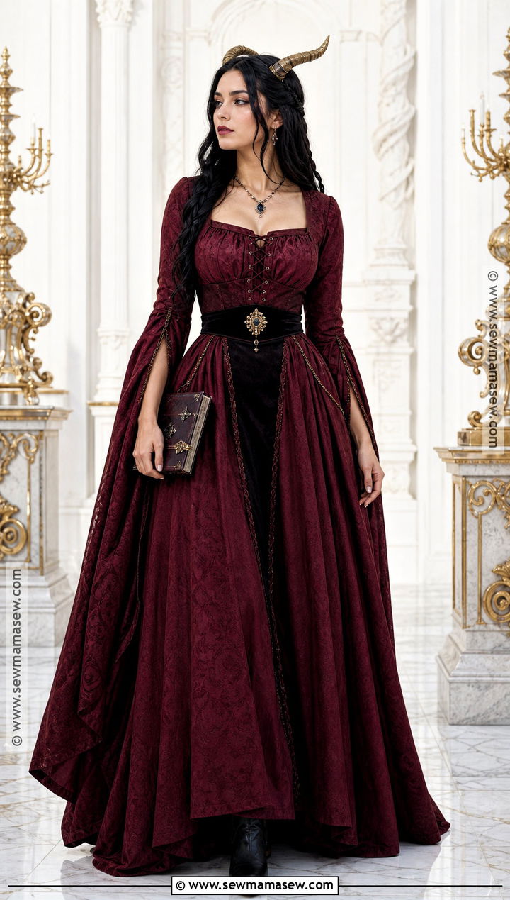 Renaissance Lilith Costume With Burgundy Dress - 30 Lilith Costume Ideas