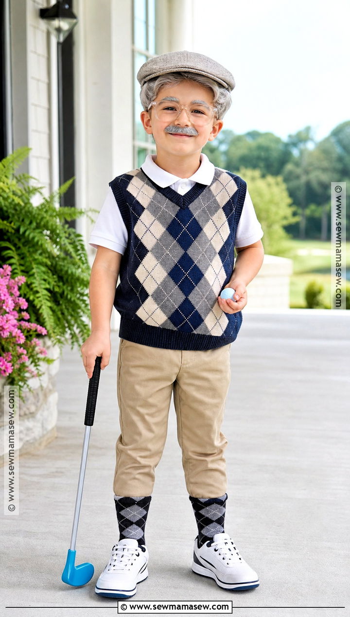 Retired Golfer Costume With Sweater Vest - 30 old man costume ideas for kids