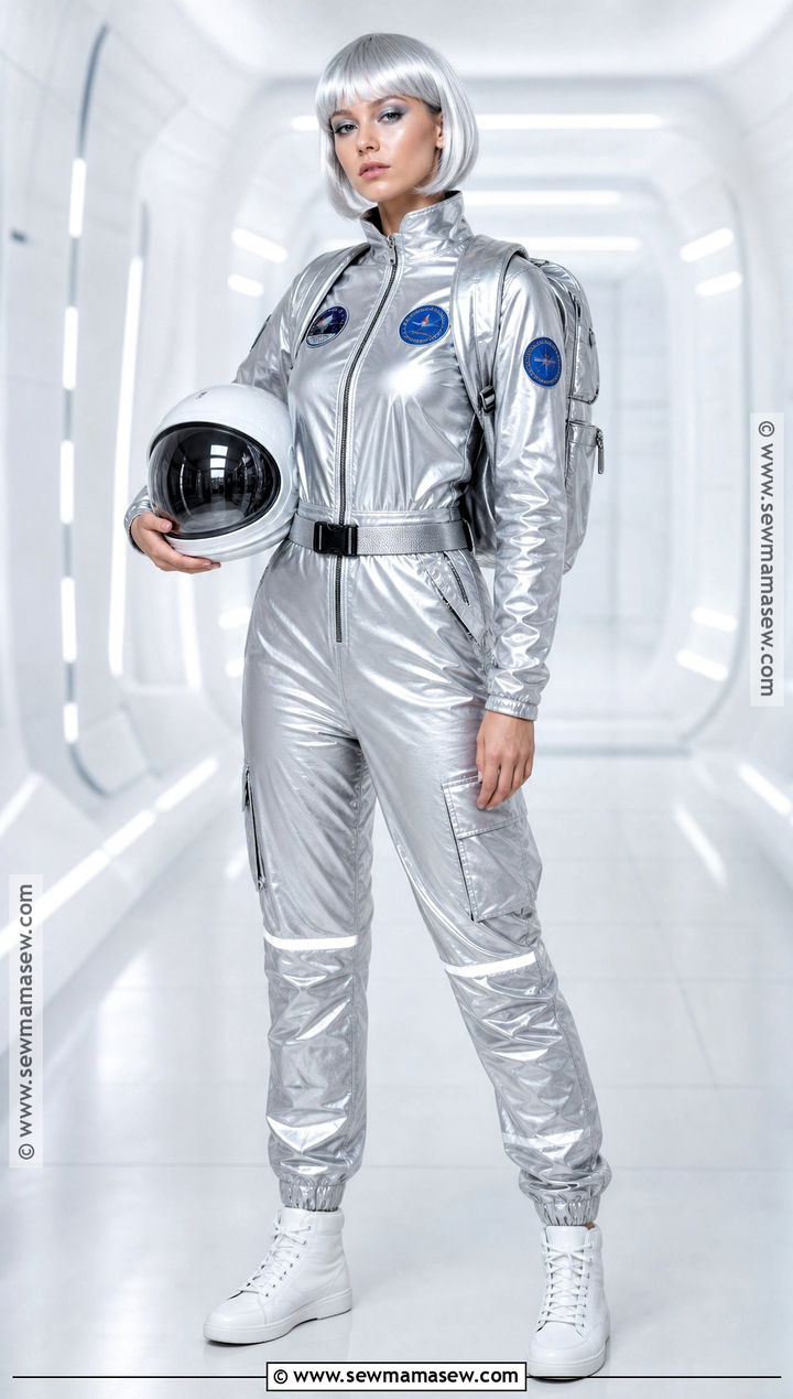 Retro Astronaut Costume With Silver Jumpsuit - 35 woman halloween costumes