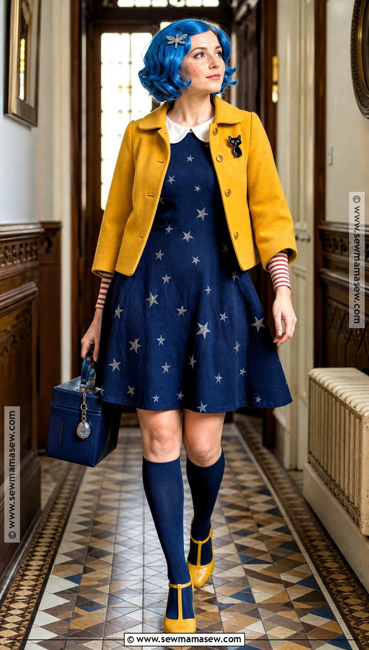 Retro Coraline Costume With A Line Dress - 30 caroline costume ideas