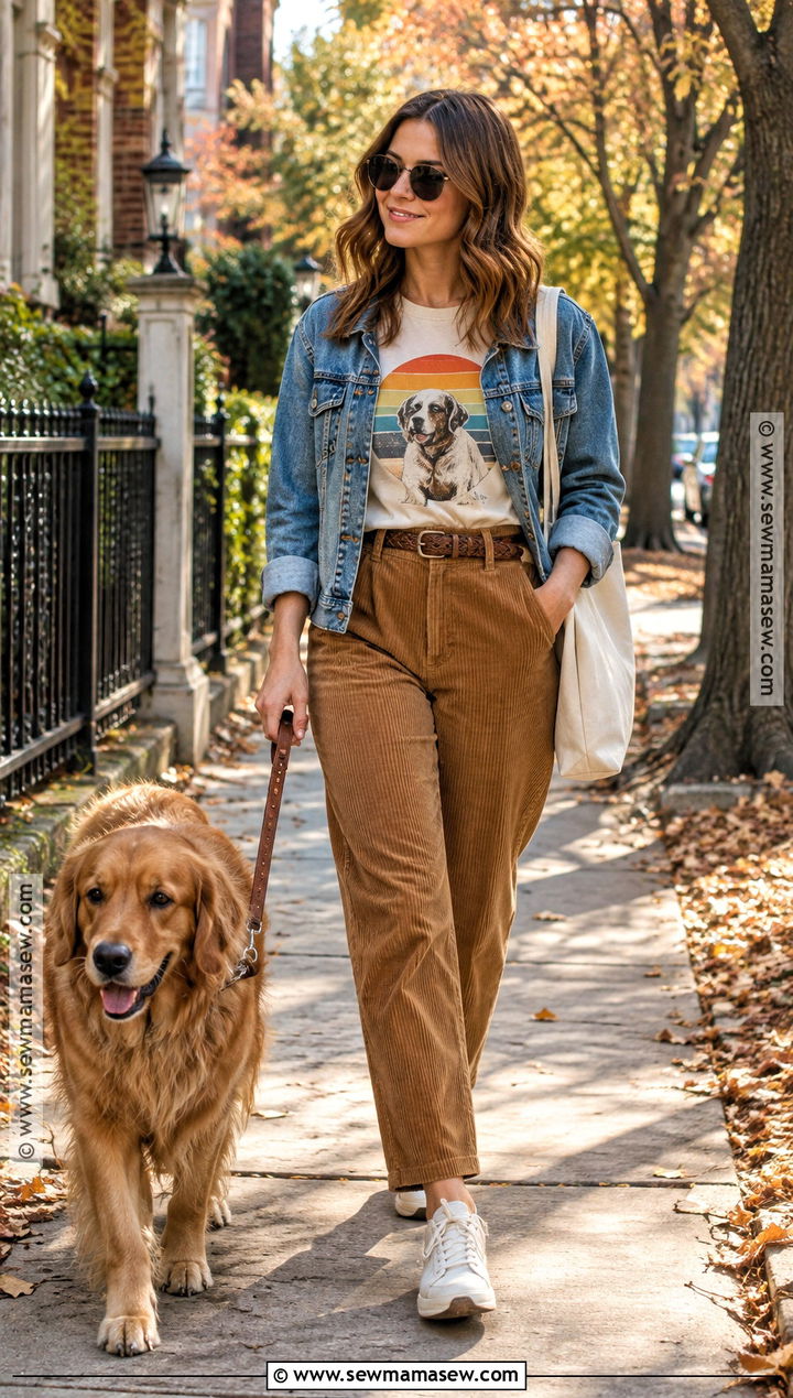 Retro Dog Mama Shirt With Corduroy Pants - 15 Fall Dog Mom Shirt Ideas