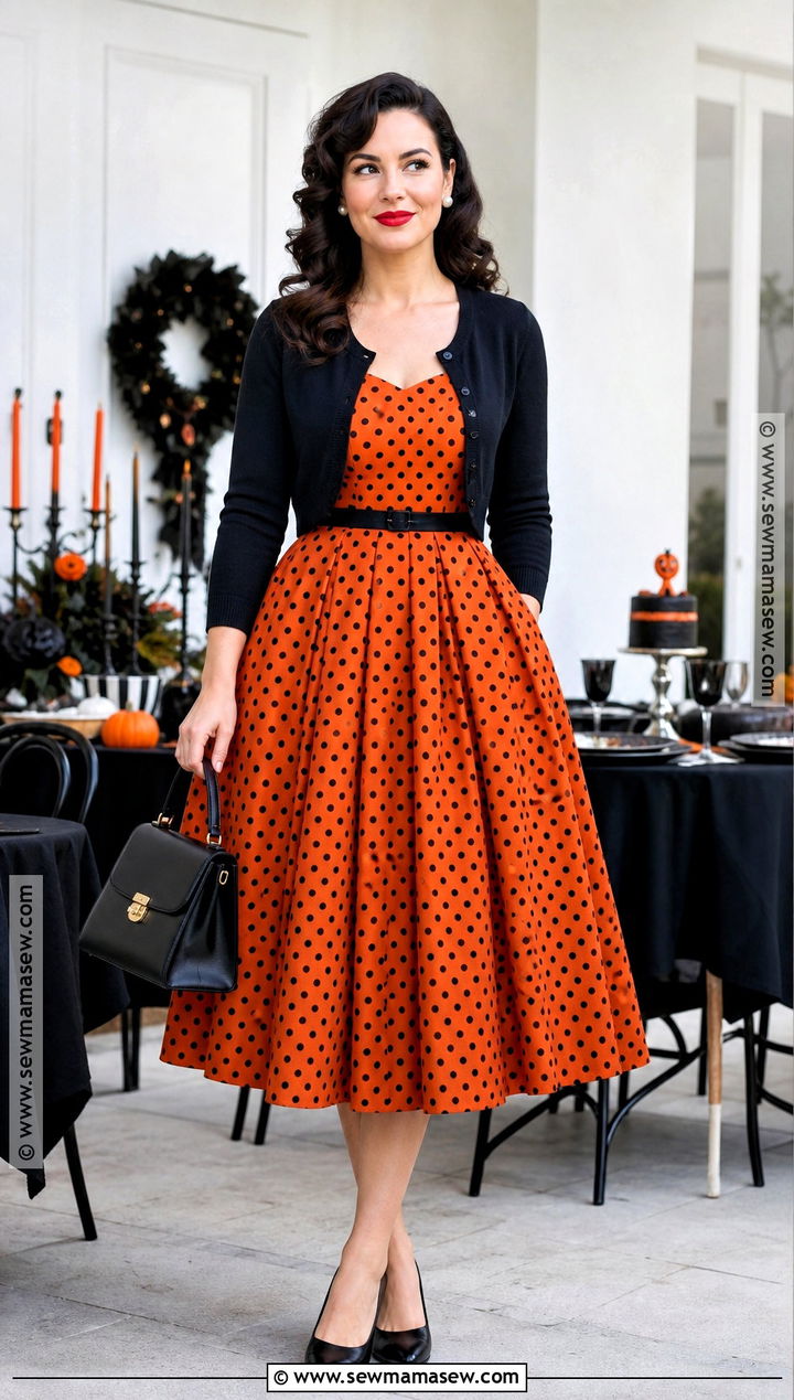 Retro Orange Polka Dot Halloween Dress With Pumps - 30 halloween dresses