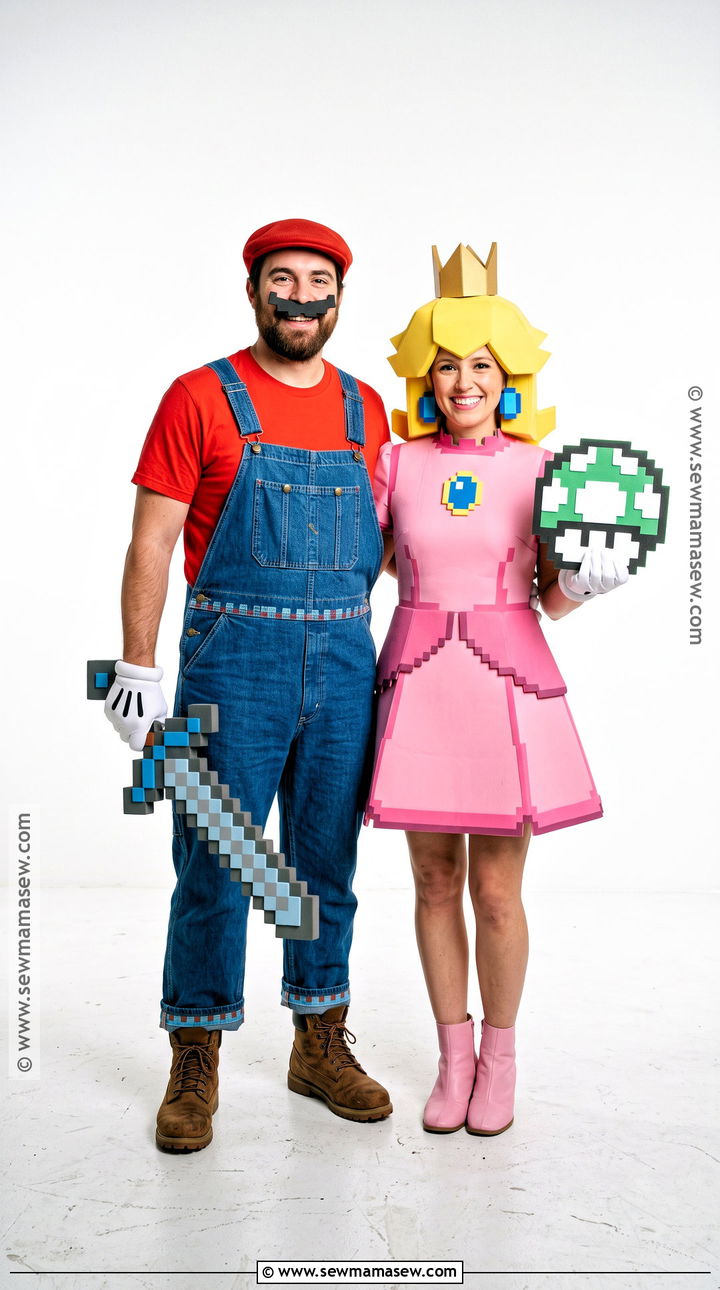 Retro Pixel Mario And Peach Couple Costume - 30 Mario And Peach Costumes for Couples