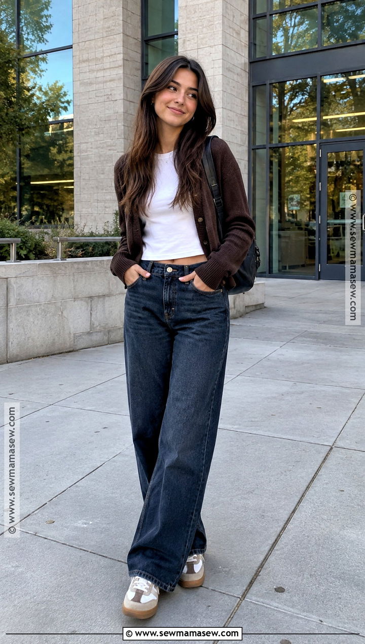 Retro Sneakers With Wide Leg Jeans Outfit - 15 affordable back to school shoes