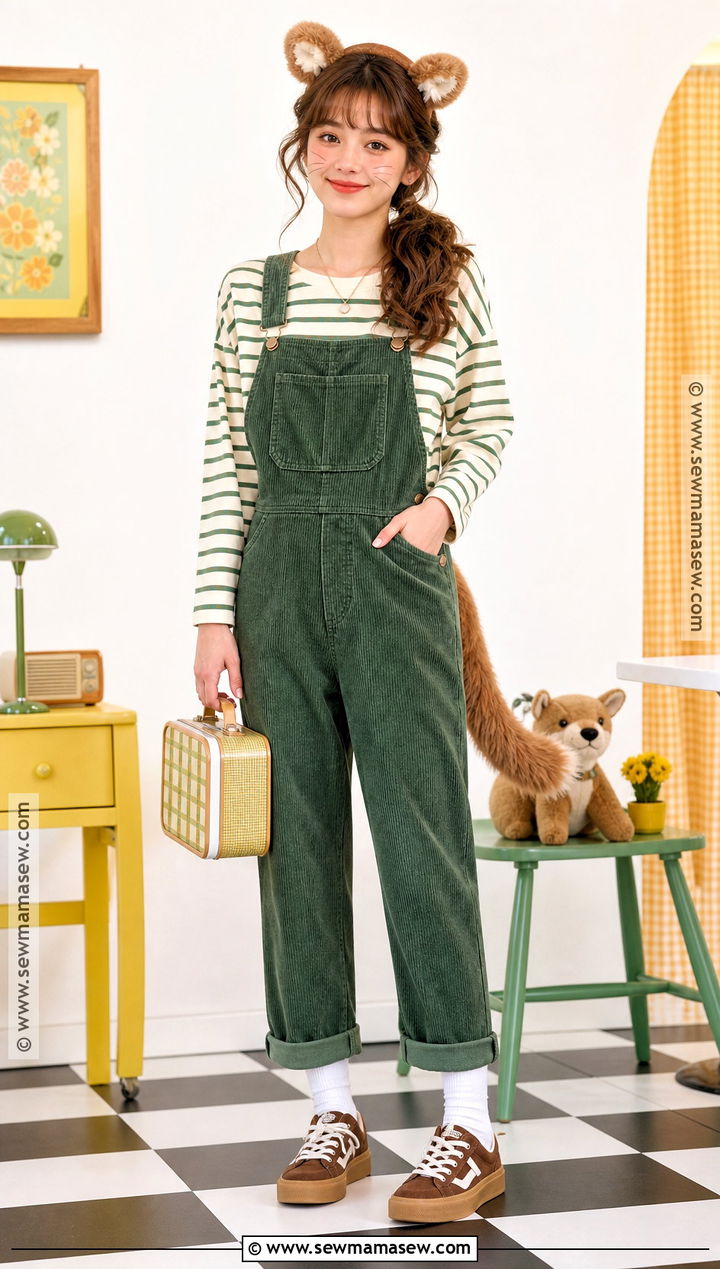Retro Theodore Costume With Green Overalls - 35 Alvin And The Chipmunks Costume Ideas for Women
