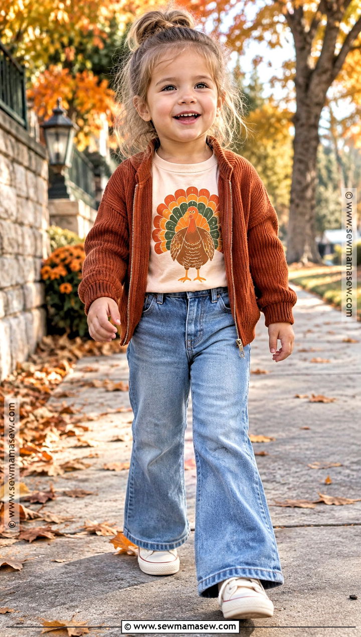 Retro Turkey Shirt With Flare Jeans - 15 toddler thanksgiving shirts