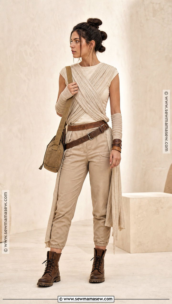 Rey Costume With Beige Wrap Outfit - 30 brunette halloween costume ideas